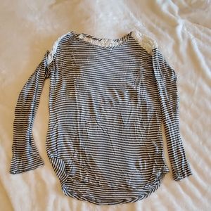 Striped and Lace Long Sleeve Shirt